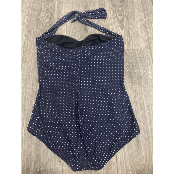 Miraclesuit Medium Polka Dot Halter One Piece Swimsuit Blue White Cruise Resort - Picture 2 of 5